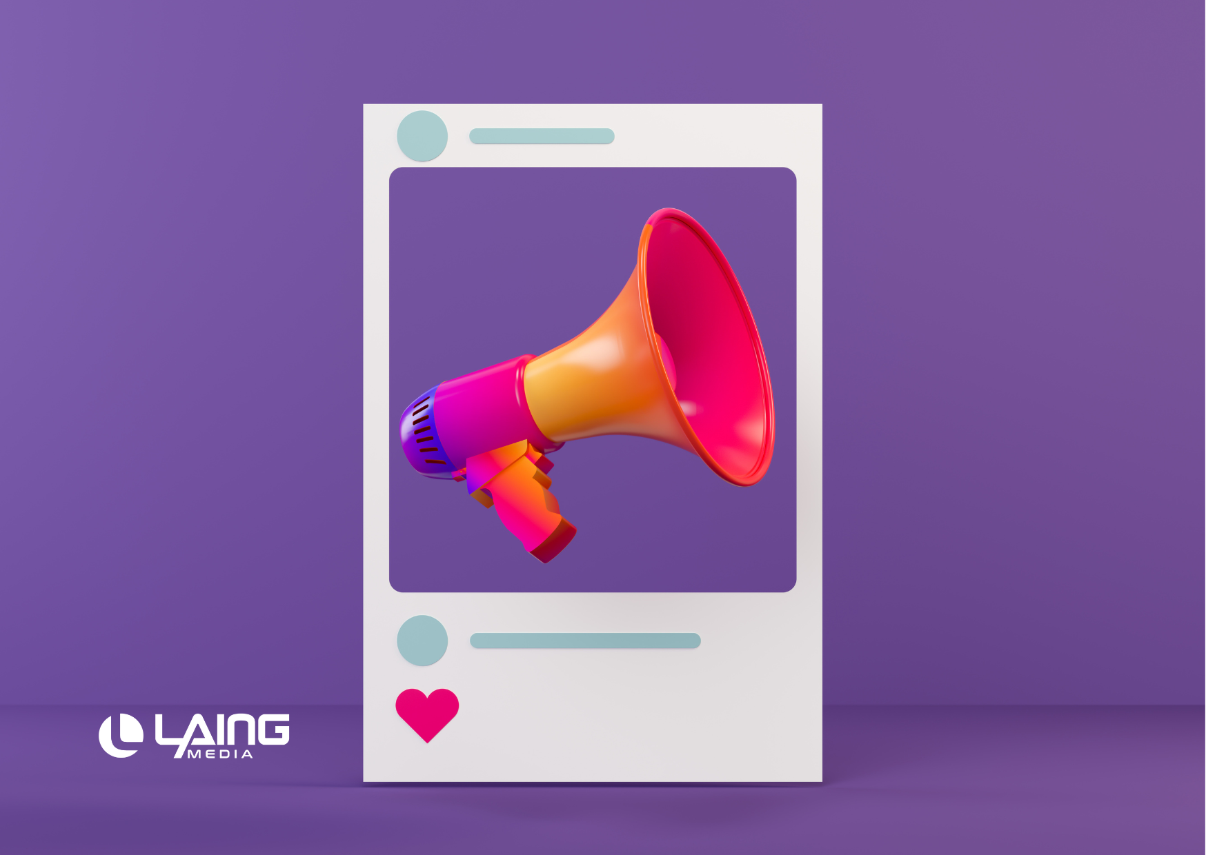 Purple background with colorful megaphone in Instagram post format with Laing Media logo in the bottom